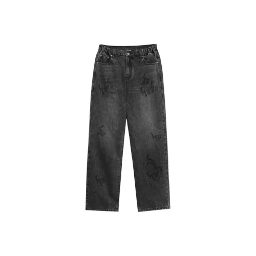 LUJIAMEN Выстиранные Черные Унисекс Джинсы