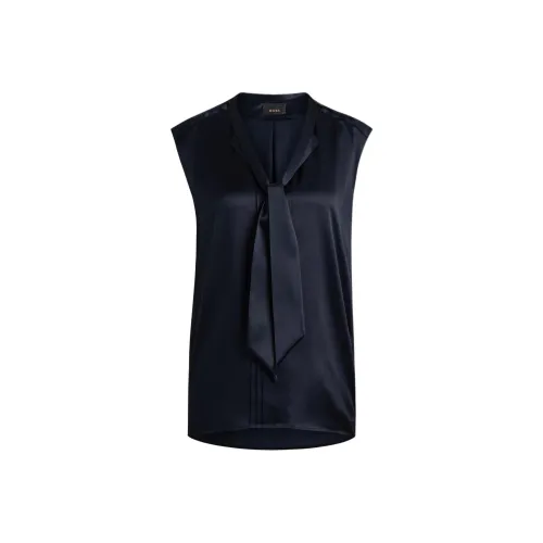 Hugo Boss Без рукавов Шелковая Рубашка с галстуком-воротником Женская Темно-синий