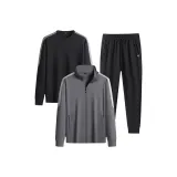 С капюшоном, трехпредметный комплект в сером и черном цвете с простым воротником