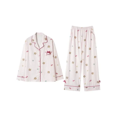 MIOJUER Розовые полосы Котенок Одежда Комплекты Женские Пижамные комплекты