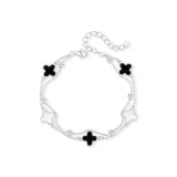 Серебряный браслет с четырехлистным клевером [черный]
