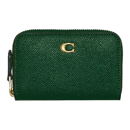 COACH Zip Around Крестообразная текстура Кожа Клатч Картхолдер Мелочь Кошелек Мини Женские Зеленый