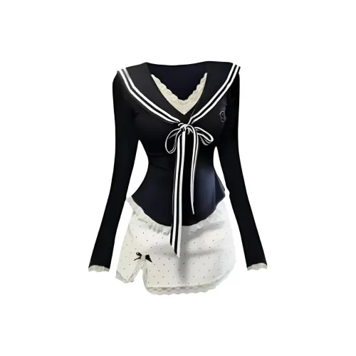 DANCANG Полка Дот Разделенная Юбка Комплект из Двух Предметов Женский