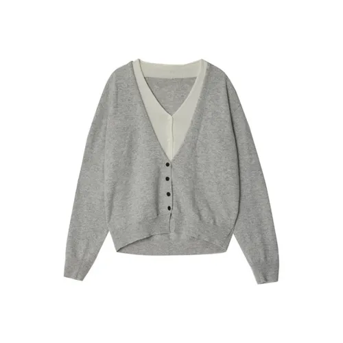 HeartyBite Серый Mock Двухкомпонентный Кардиган Женский Трикотаж