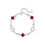 Серебряный браслет с четырехлистным клевером [красный]