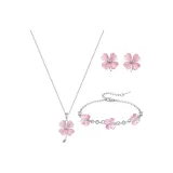 Счастливый Розовый Комплект (Браслет + Ожерелье + Серьги-гвоздики)