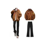 Оранжевая куртка + черные джинсы