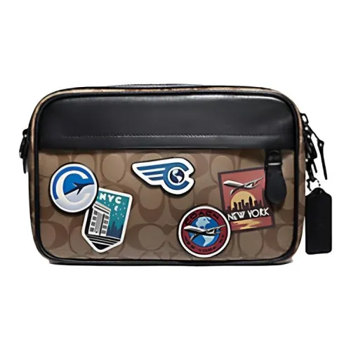 COACH Graham Телячья кожа Сумка через плечо Большая Унисекс Коричневый Черный Многоцветный