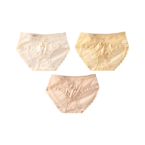 MADALLO [3 пачки] Белый + Желтый + Кремовый Кожа Женские Трусики-бикини