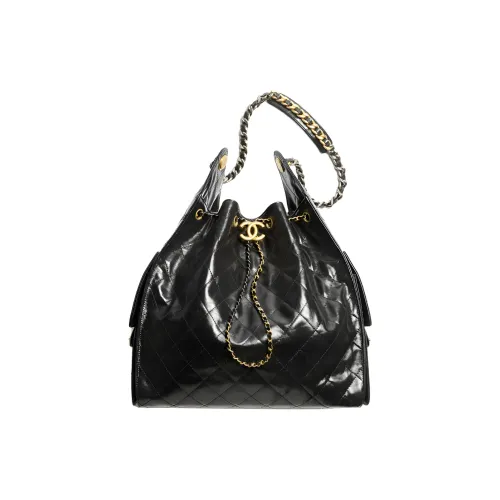 CHANEL 25Bag Блестящий Плиссированный Телячья кожа Сумка на плечо Средний Женские Черный