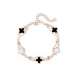 Браслет с розово-золотым клевером, четырехлистный [Черный]