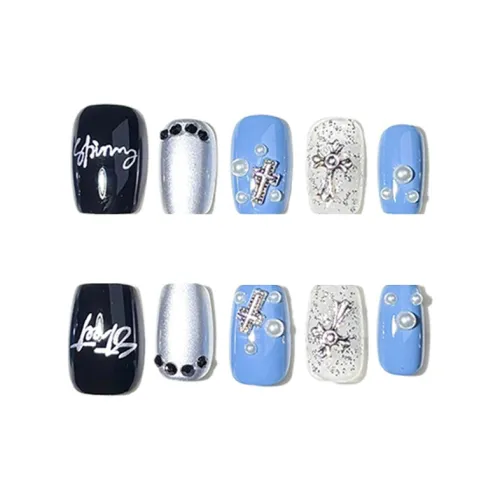 Yun Yue Joe Горячая девушка Укороченный Модный Crochet Металл False Nail Короткий LADDER Синий Однотонный Металл