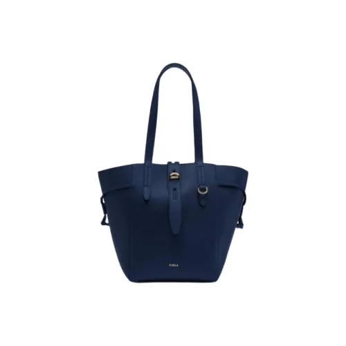 Furla Net Collection Grained Телячья кожа Тоут Сумка Сумка для покупок Сумка на плечо Сумка среднего размера Женская Темно-синяя
