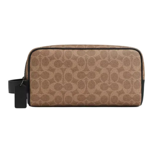 COACH Travel Kit Подпись Покрытый холст Путешественный мешок для хранения Tubas Унисекс Коричневый и Черный