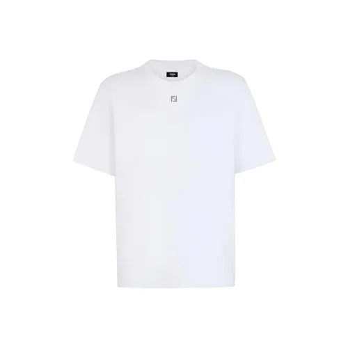 FENDI Логотип Аппликация Свободный крой Круглый вырез Короткий рукав Т-рубашка Мужская Белая