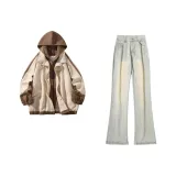 Абрикосовая куртка + грязно-желтые джинсы