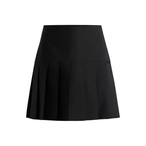 Hugo Boss Плиссированная мини-юбка из эластичной ткани повседневная короткая юбка женская черная