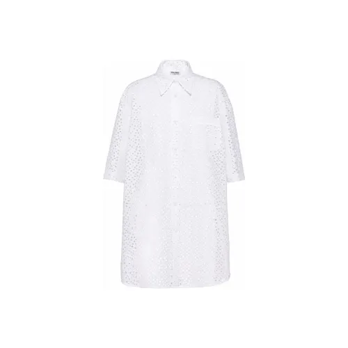 MIU MIU SS22 Длинное Платье с Длинными Рукавами Женское Белое