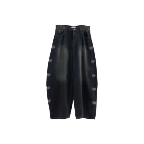 LOWEAR Сердце Штамп Maxi Деним Брюки Джинсы Женские