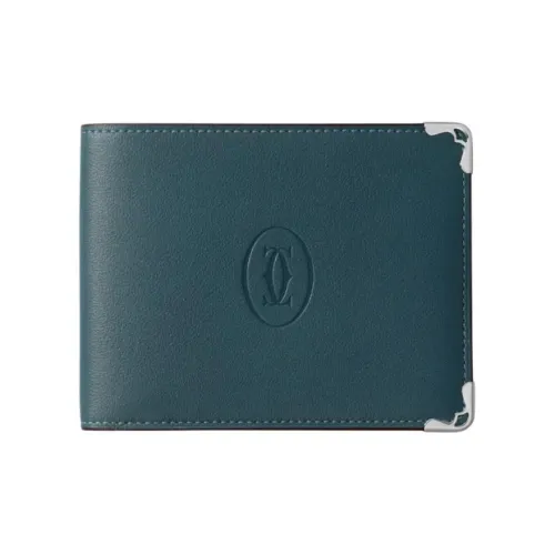 Cartier Бумажник Must De Cartier, 6 Отделений Для Кредитных Карт Телячья Кожа Цвета "деним", Отделка Из Нержавеющей Стали