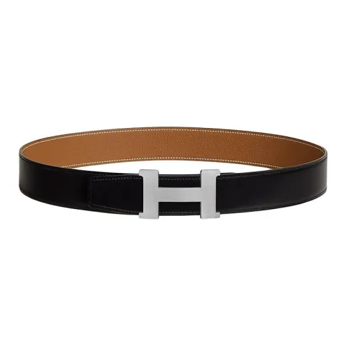 HERMES Телячья кожа Кожаные ремни Унисекс Черный Золото 3,8 см