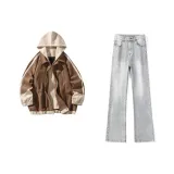 Хаки куртка + дымчато-серые джинсы