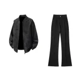 Черная кожаная куртка + черные джинсы