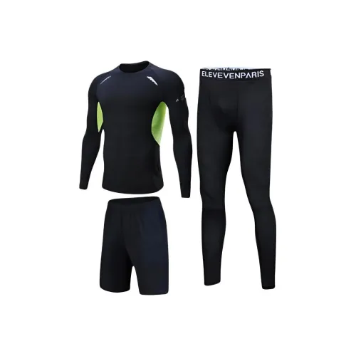 HEISU Черный Зеленый Длинный Рукав Трехкомпонентный Комплект Мужская Повседневная Спортивная Одежда