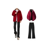 Бургунди куртка + черные джинсы