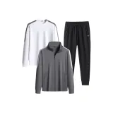 С капюшоном, трехпредметный комплект, серый и белый, круглый вырез