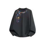 [100% cotton Comfortable] Темно-серый (Большая улыбка, почерк, вырез спереду, ярлык)