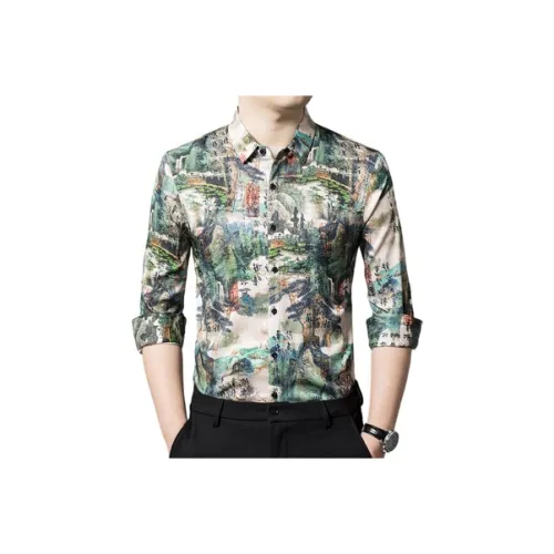 OGQG Зеленый Мужская Рубашка