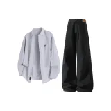 Светло-серый топ + черные штаны