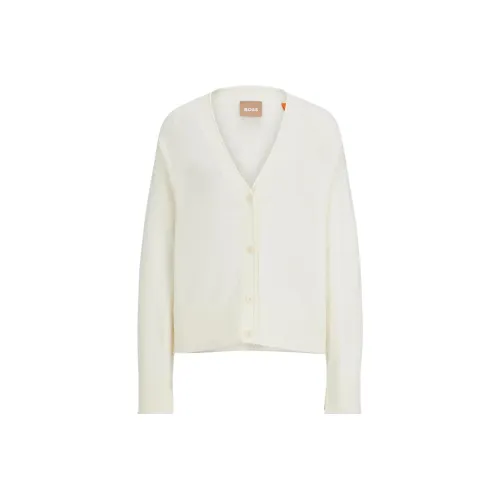 Hugo Boss Обычный крой Кардиган с пуговицей на передней части Трикотаж Женская Белая