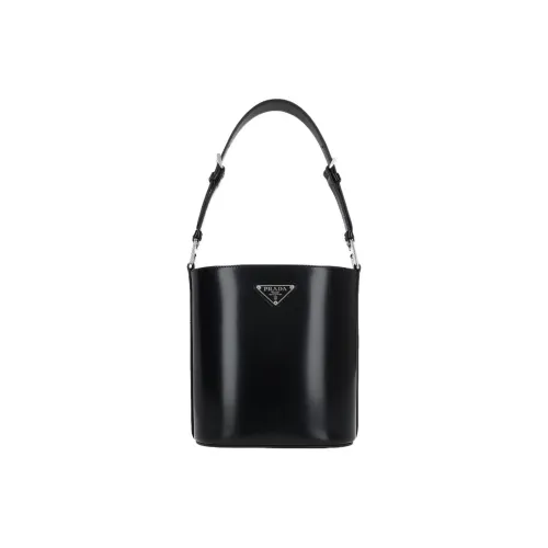 PRADA Гладкая Телячья Кожа Ведрообразная Сумка Сумка Сумка через плечо Сумка через плечо Женская Черная