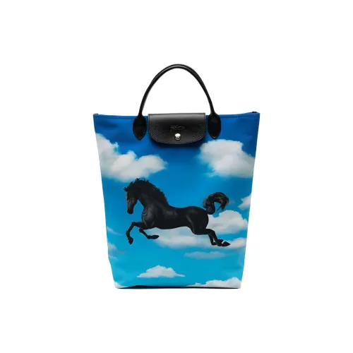 LONGCHAMP Коллаборация ToilerPaper Переработанный полиэстер Сумка-тоут Сумка для покупок Женская Синий