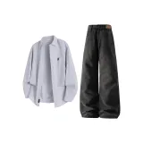 Светло-серый топ + серые штаны