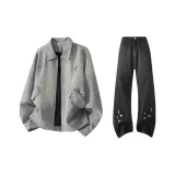 Серое пальто + черные штаны