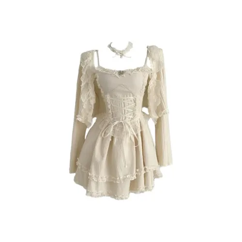 HUINIAN Абрикос Кардиган + Абрикос Платье-камзол Женские Комплекты с юбкой