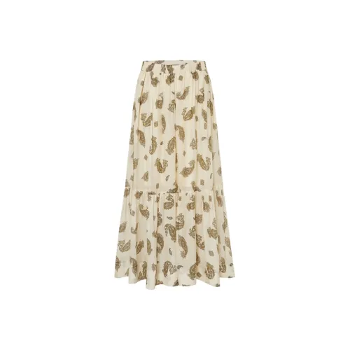 MOCO Повседневный Длинный Юбка Женские Абрикос с Цветочным узором в стиле Пейсли