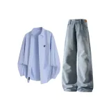 Светло-синий топ + синие штаны