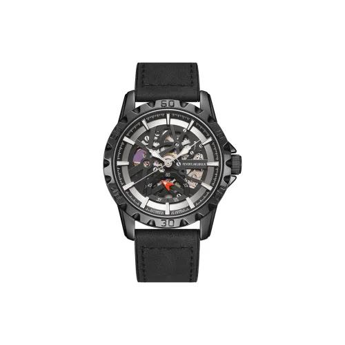 FEYERT Автоматический Механический Механизм Кожаный Ремешок Часы Мужские Часы С Черепным Циферблатом