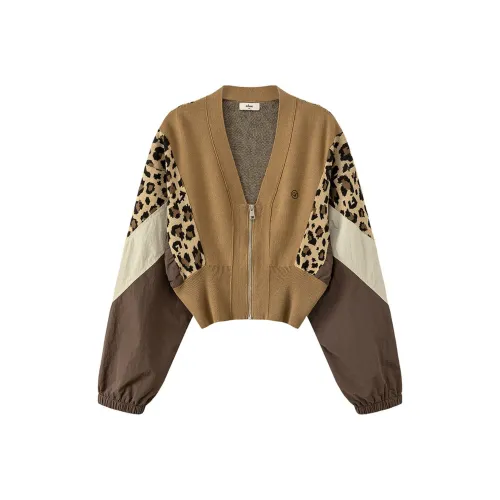 CHUU Леопардовый принт кофейный женский трикотаж