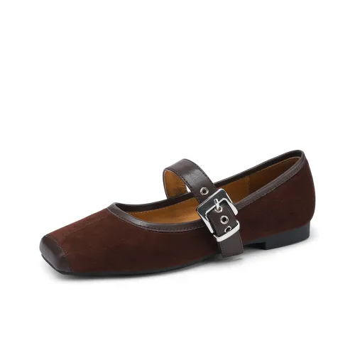 FMM Mary Jane Женская обувь 2025 Осенний Premium Texture Замша Обувь без подкладки Плоская подошва Балет Балетки Женские