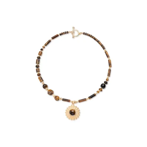 Lost In Echo Винтаж Камень Тигровый глаз Агат Подвеска Ожерелье на ключицу Женское