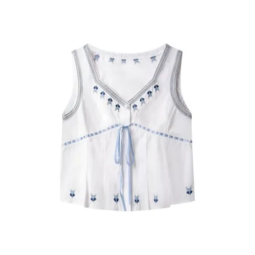 La Chapelle Селадон Белый Вышивка Женские Майки