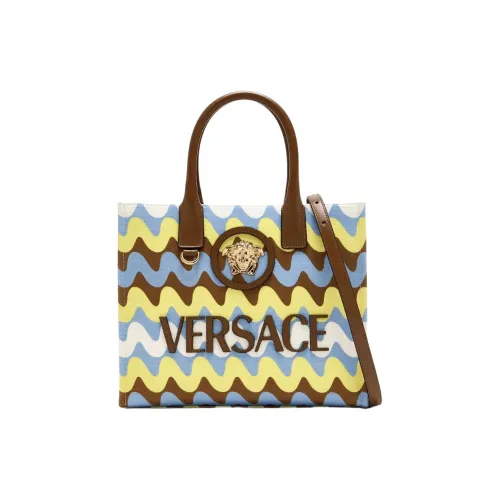 VERSACE Кожа с хлопком холст сумка женский коричневый желтый синий белый