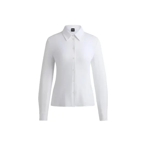 Hugo Boss Extra Облегающий крой Блузка в итальянском стиле с эластичным выступлением эластичная рубашка Dobby женская белая