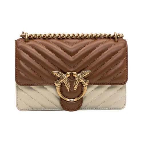PINKO Love Series Телячья кожа Сумка через плечо Мини Женская Коричневый Бежевый