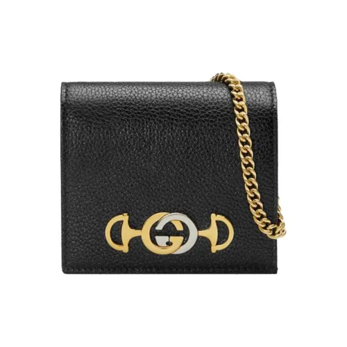 GUCCI Zumi GRAIN LEATHER Сумка Цепочка Кошелек Держатель для карт Женские Черный